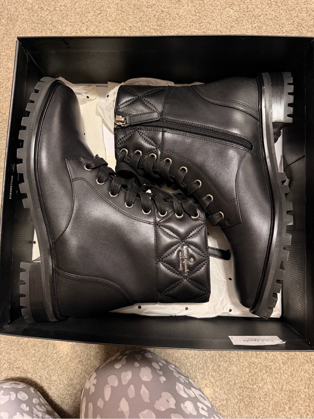 kate spade Black Quilted Lace-Up Ankle Boots